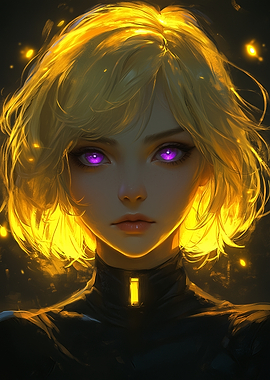 Anime Girl with Glowing Hair and Eyes