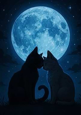 Cats under the moonlight