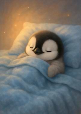 Sleeping Baby Penguin in Bed
