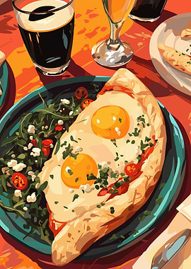 Delicious Brunch with Eggs and Salad