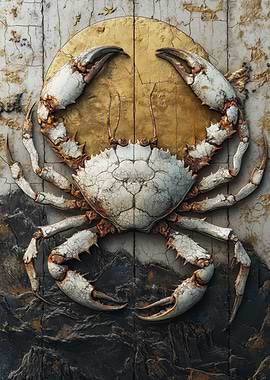 Crab art with golden sun