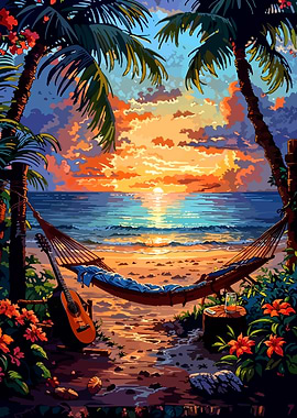 Tropical Beach Hammock Sunset