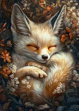 Sleeping Fox in Floral Surroundings