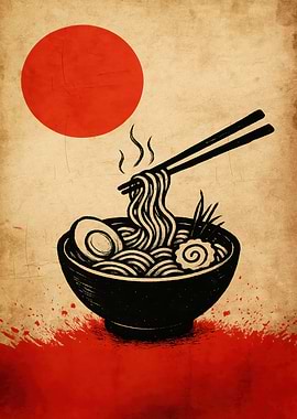 Ramen Bowl with Chopsticks and Sun