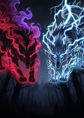 Elemental Wolves in Dark Forest