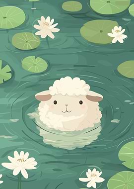 Sheep in a Lily Pond