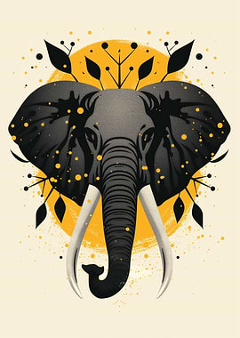 Elephant vector portrait with golden abstract circle