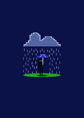 Pixel Art: Rainy Day with Umbrella