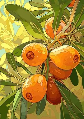 Loquat Fruit Branch Illustration
