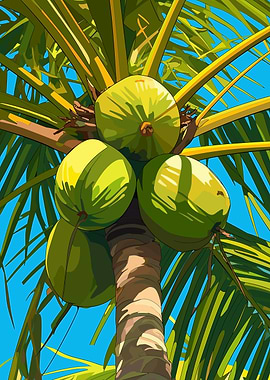 Coconut Palm Tree with Coconuts