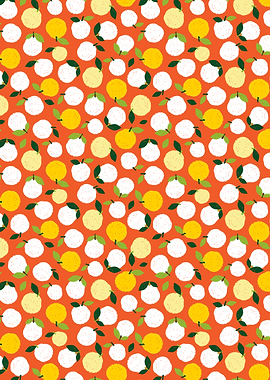Citrus Fruit Pattern on Orange Background