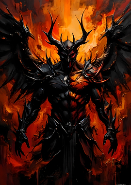 Winged Demon Warrior in Fiery Abyss
