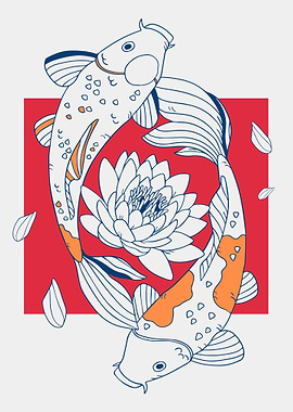 Koi Fish and Lotus Flower Illustration
