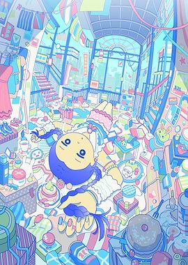 Messy Room with Girl Illustration
