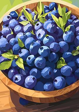 Bowl of Fresh Blueberries Illustration