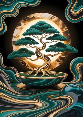 Elegant Bonsai Tree with Golden Accents