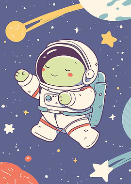 Cute Alien Astronaut in Space Cartoon