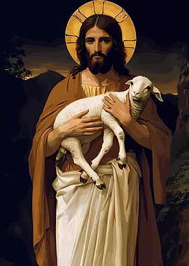 Jesus Christ Holding a Lamb Painting