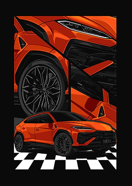 Orange Lamborghini Urus Car Illustration