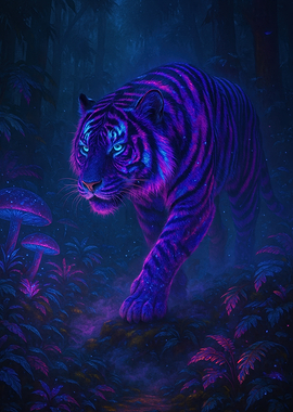 Neon Tiger in Enchanted Forest