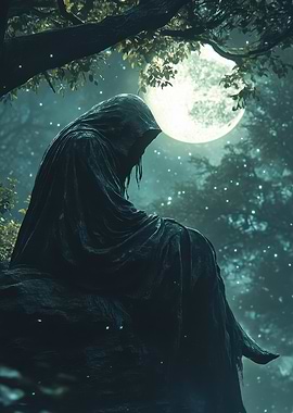 Hooded Figure Under Moonlight