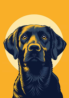 Loyal dog vector portrait with golden backdrop