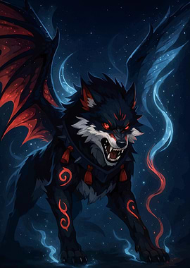 Winged Wolf Red Eyes