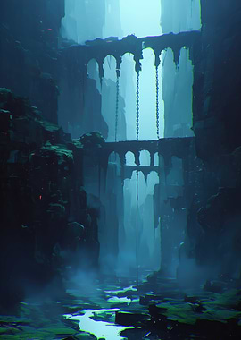 Mystical Underwater Ruins Landscape