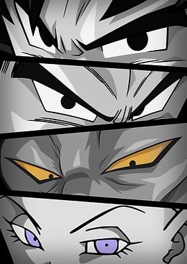 Dragon Ball Super: Goku, Vegeta, Beerus, Whis Eyes Monochrome