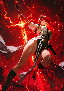 Red-haired Warrior with Fiery Sword