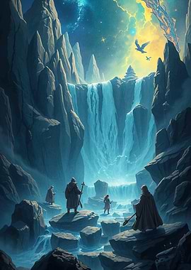 Fantasy Waterfall Landscape Figures