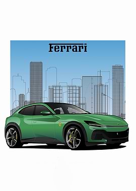 Green Ferrari Purosangue Cityscape Illustration