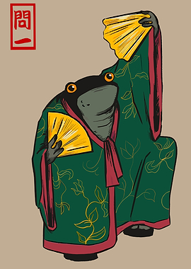 Frog in Kimono with Fans
