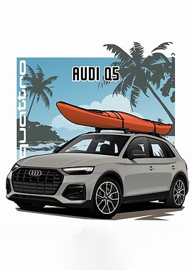 Audi Q5 with Kayak Cartoon Illustration