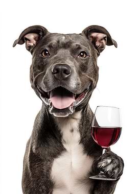American Staffordshire Terrier Dog with Wine Glass Portrait