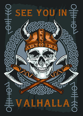 Viking Skull with Axes to Valhalla