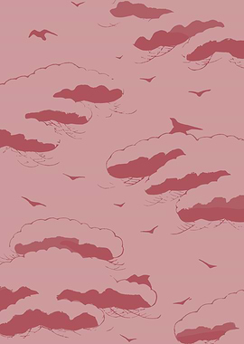 Pink Sky with Clouds and Birds