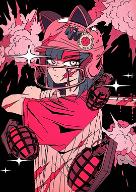 Anime girl with baseball bat and grenades