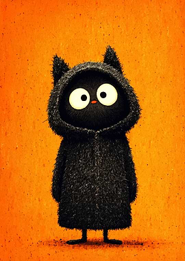 Cute Black Furry Creature with Hoodie