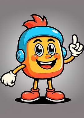 Smiling Cartoon Mascot with Blue Helmet and Red Boots