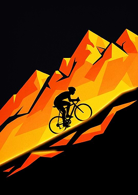 Cyclist Climbing Mountain Silhouette
