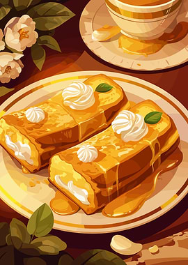French Toast with Cream and Syrup