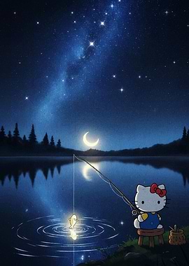 Hello Kitty Fishing Under the Stars