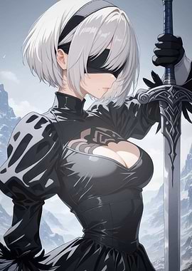 Anime Girl with Sword in Snowy Landscape