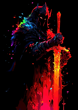 Dark Knight with Fiery Sword