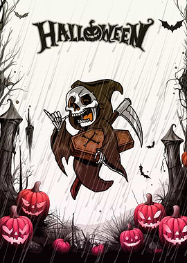 Halloween Grim Reaper in the Rain