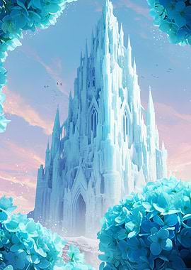 Ice Castle with Blue Hydrangeas