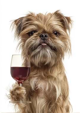 Brussels Griffon Dog with Wine Glass