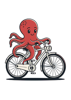 Octopus Riding a Bicycle Cartoon