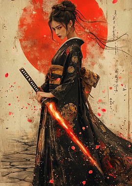Samurai Woman with Glowing Katana